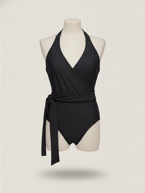 Albion Black Halter Wrap One-Piece Swimsuit
